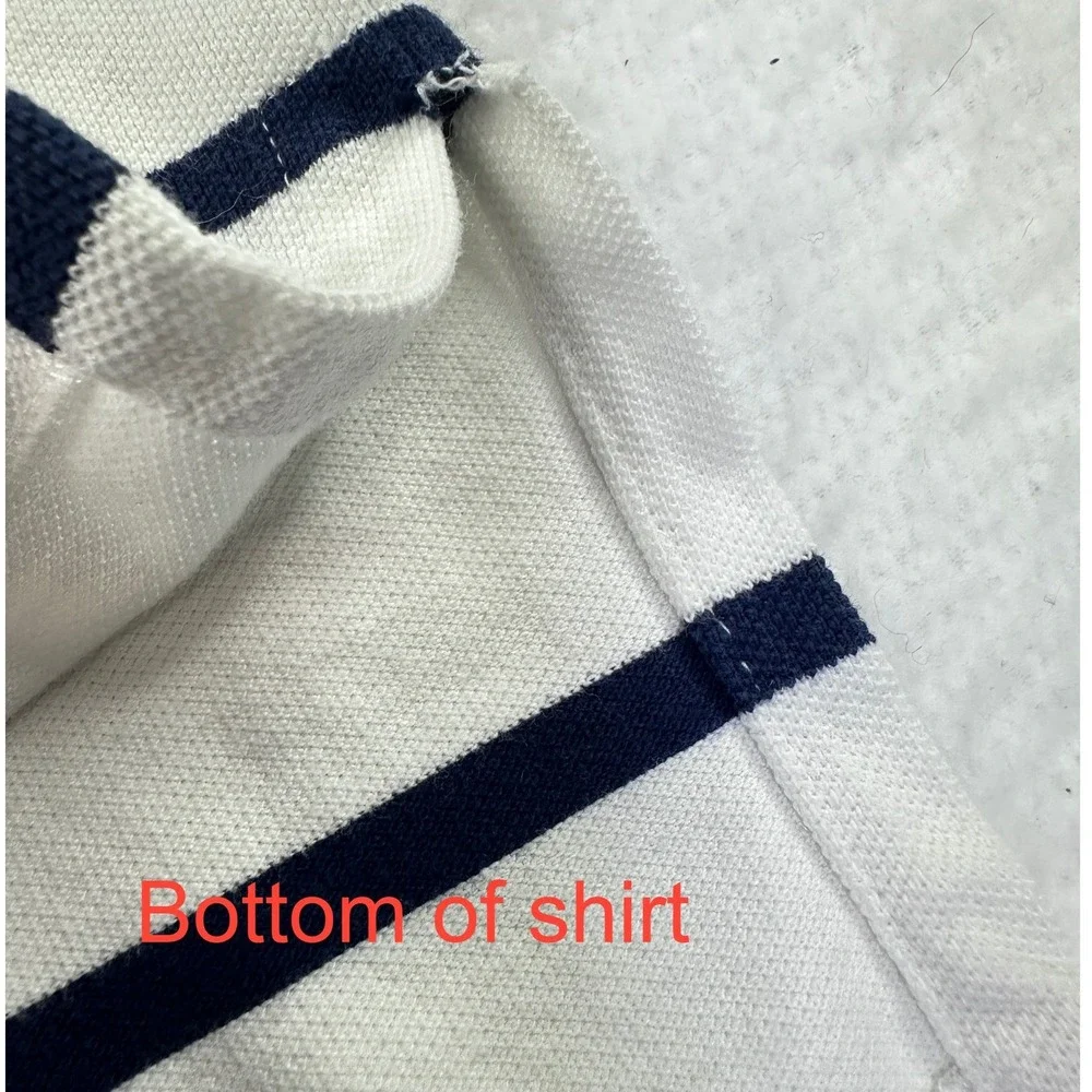 Polo Ralph Lauren Polo Shirt Mens L White/Blue Striped Cotton Pony Pique Golf